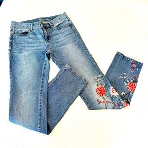 NY & Co SOHO Jeans Floral Embroidered Distressed Straight Leg Sz 4